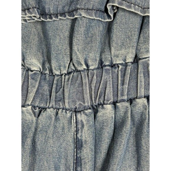 Blue Rain Chambray Romper Size Small Tencel‎ Fabric Sleeveless Ruffles - Picture 5 of 7